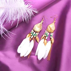 Boho Feather Dangle Drop Earrings